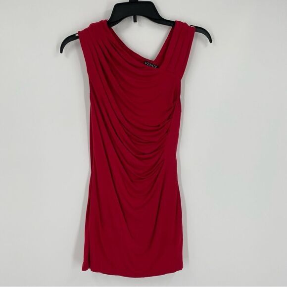 Venus Women’s Red Sleeveless V Neck Draped Bodycon Dress Size XS - Picture 1 of 3